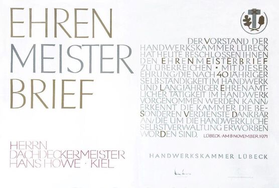 Ehrenmeisterbrief Hans Howe