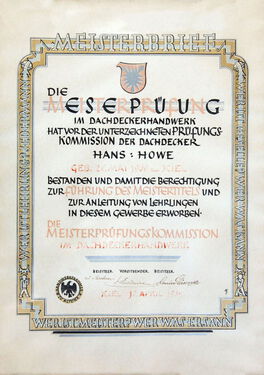 Meisterbrief Hans Howe