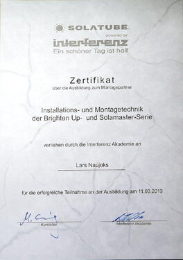 Zertifikat Solatube Lars Naujoks
