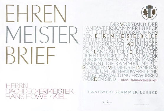 Ehrenmeisterbrief Hans Howe